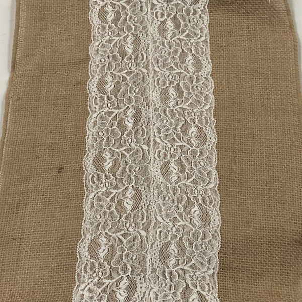 Burlap Lace Table Runner 14" x 108"