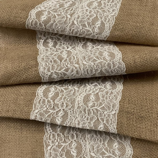 Burlap Lace Table Runner 14" x 108"