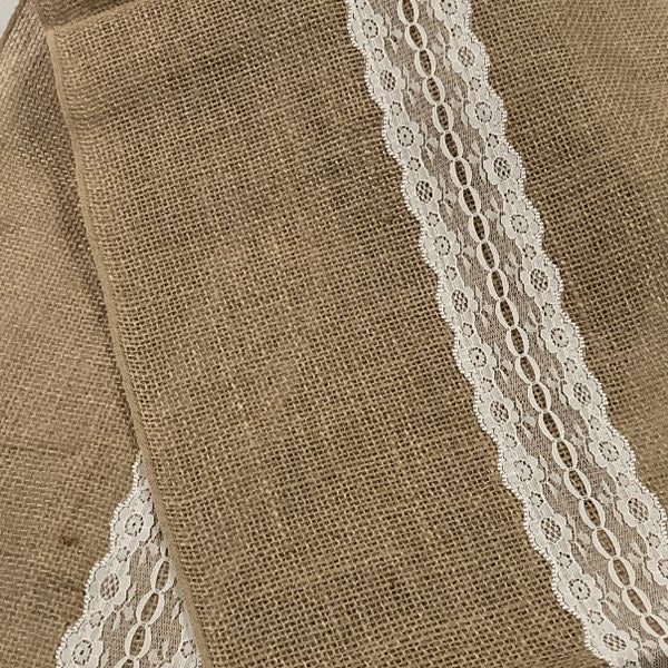 Burlap Lace Table Runner 14" x 108"