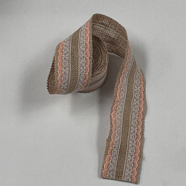 Burlap Pink White Lace Ribbon