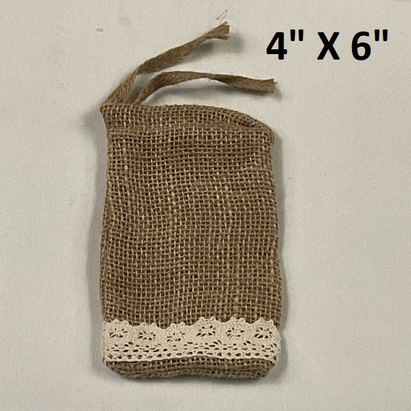4x6 10 oz Burlap Lace Bag with Drawstring Natural Burlap Gift