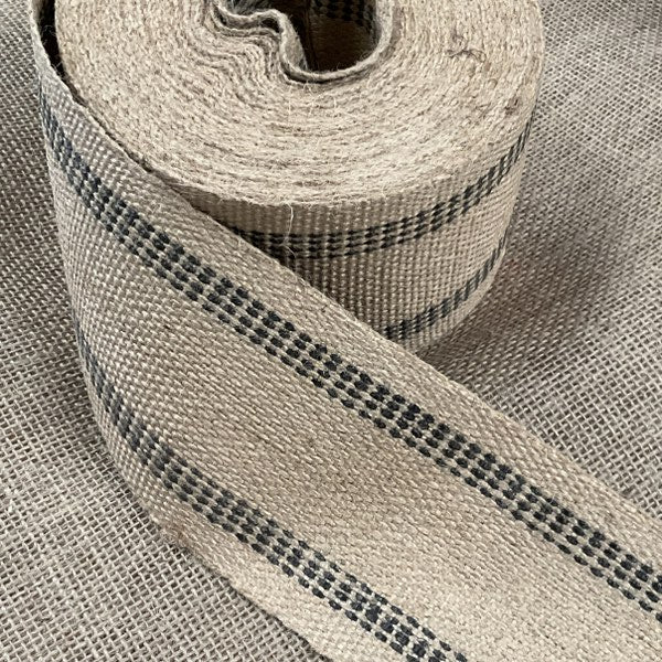 3.5 inch Black Stripe Burlap Jute Webbing 9 lb