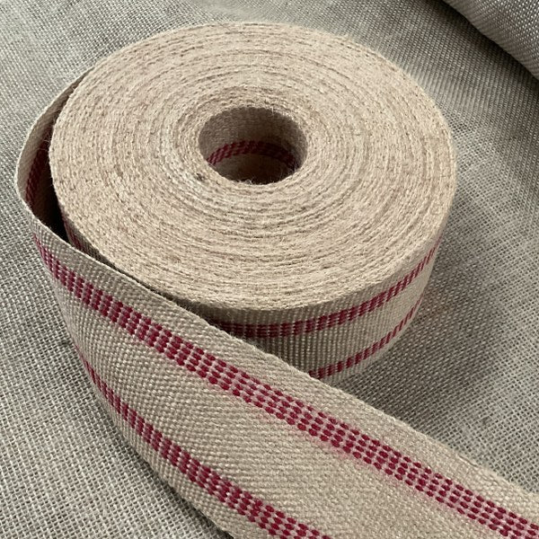 3.5 inch Red Stripe Burlap Jute Webbing 11 lb