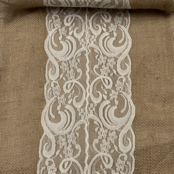 Burlap Lace Table Runner 14" x 108"