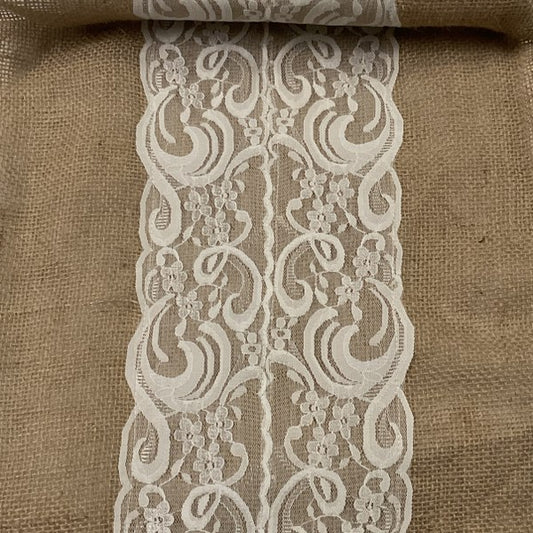 Burlap Lace Table Runner 14" x 108"