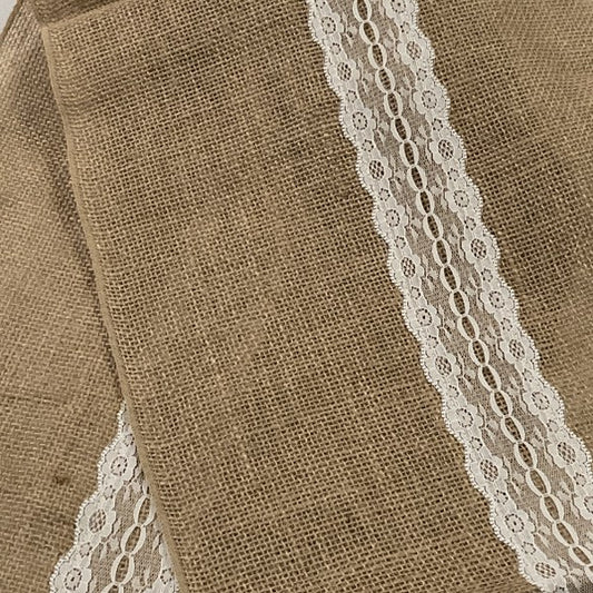 Burlap Lace Table Runner 14" x 108"