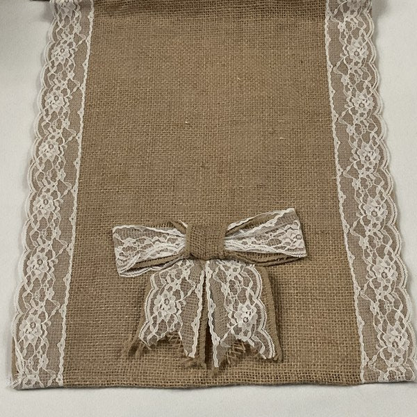 Burlap Lace Table Runner with Bow 14" x 108"